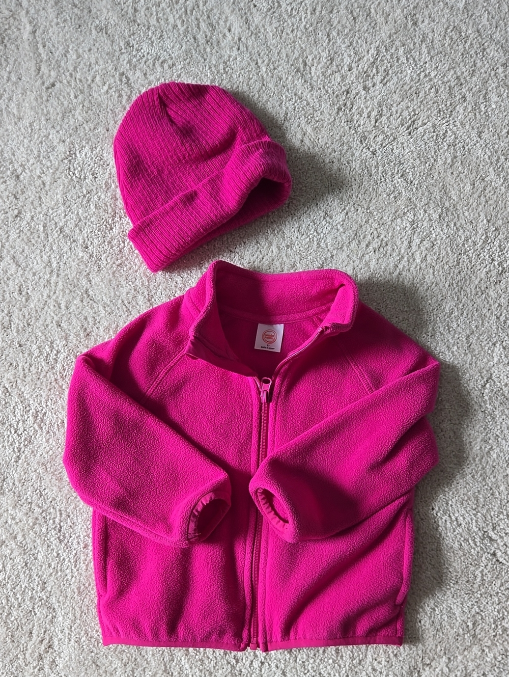 Toddler Fuchsia Pink Fleece Jacket with Matching Beanie